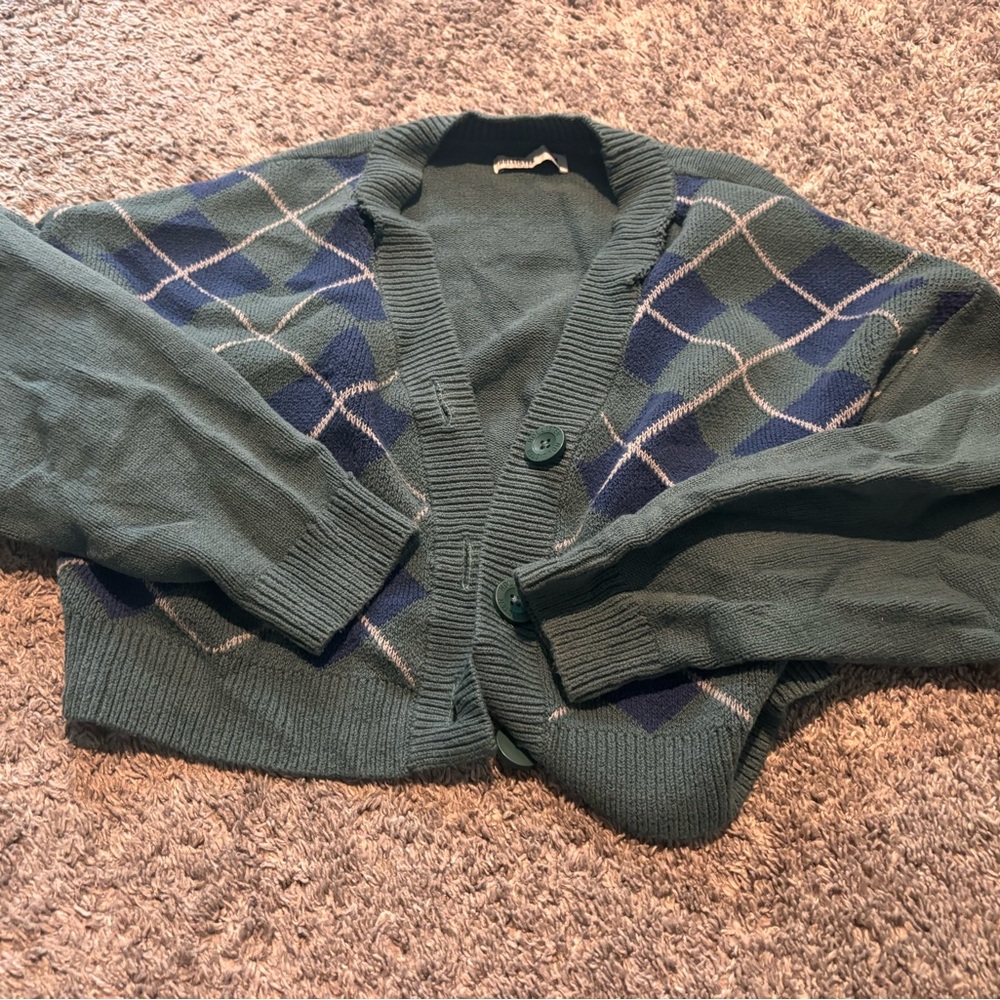 Hollister Green and Blue Argyle Cardigan